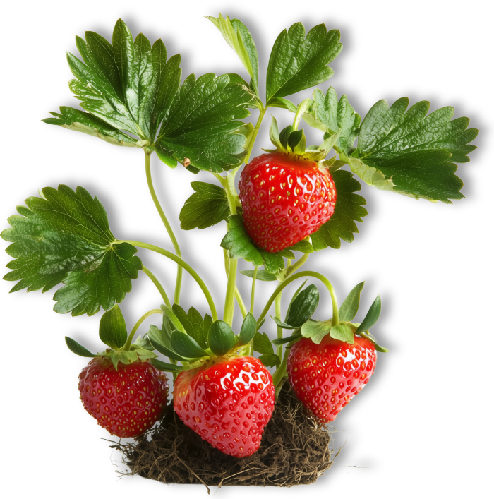 an isolated image of a strawberry plant with roots